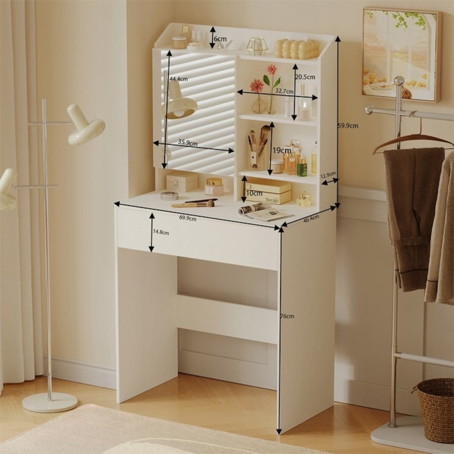 Nowoczesna toaletka kosmetyczna z otwieranym lustrem loft szuflada glamour