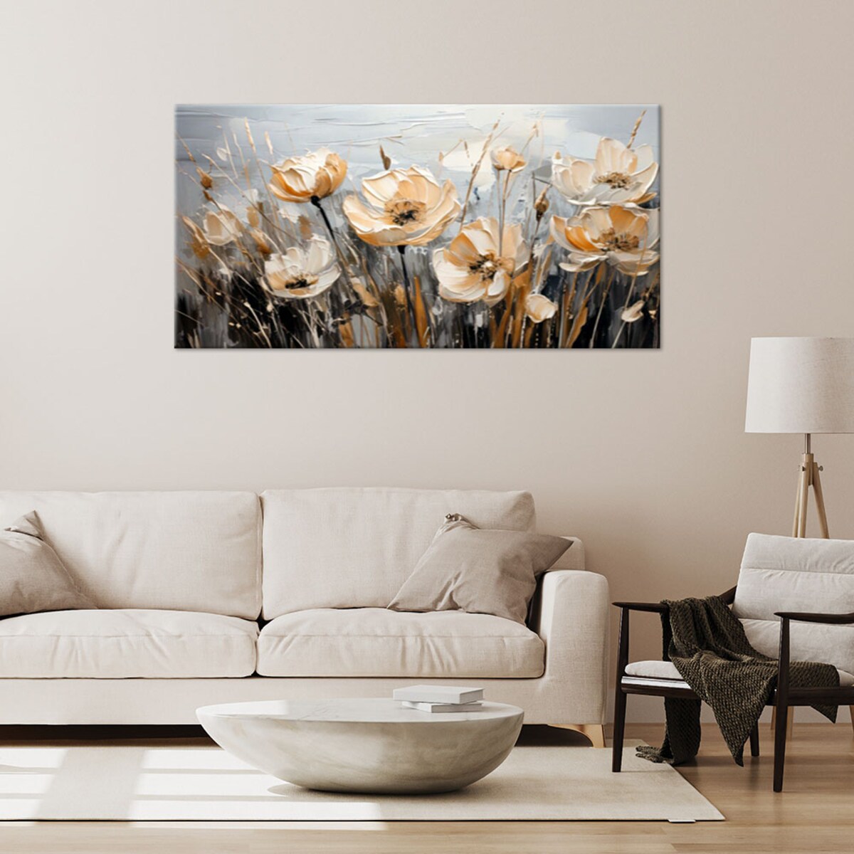 Feeby Obraz na płótnie, Beżowe Kwiaty na łące 120x60