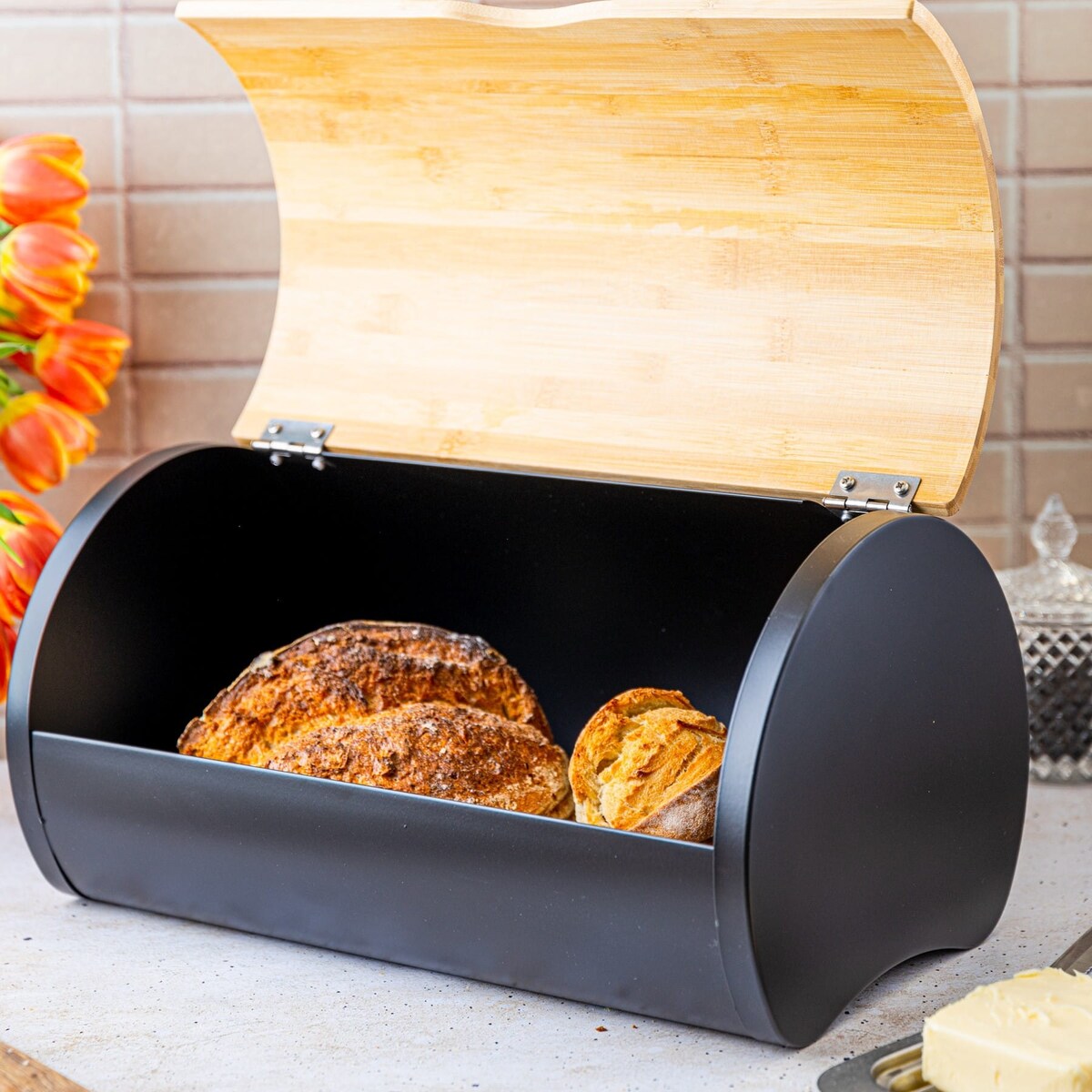 Chlebak stalowy 38cm pojemnik na chleb pieczywo KLAUSBERG