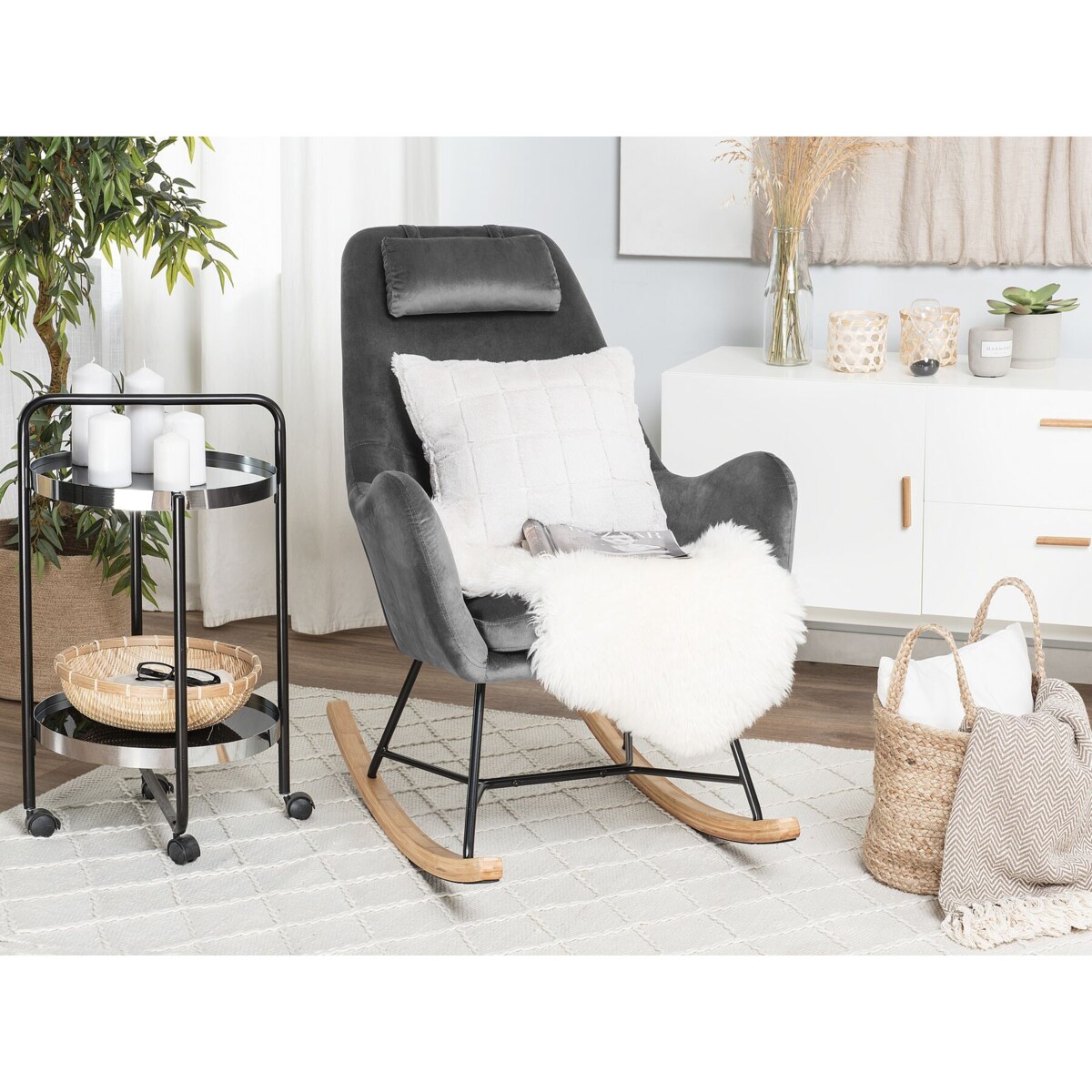 Fotel bujany welurowy szary ARRIE