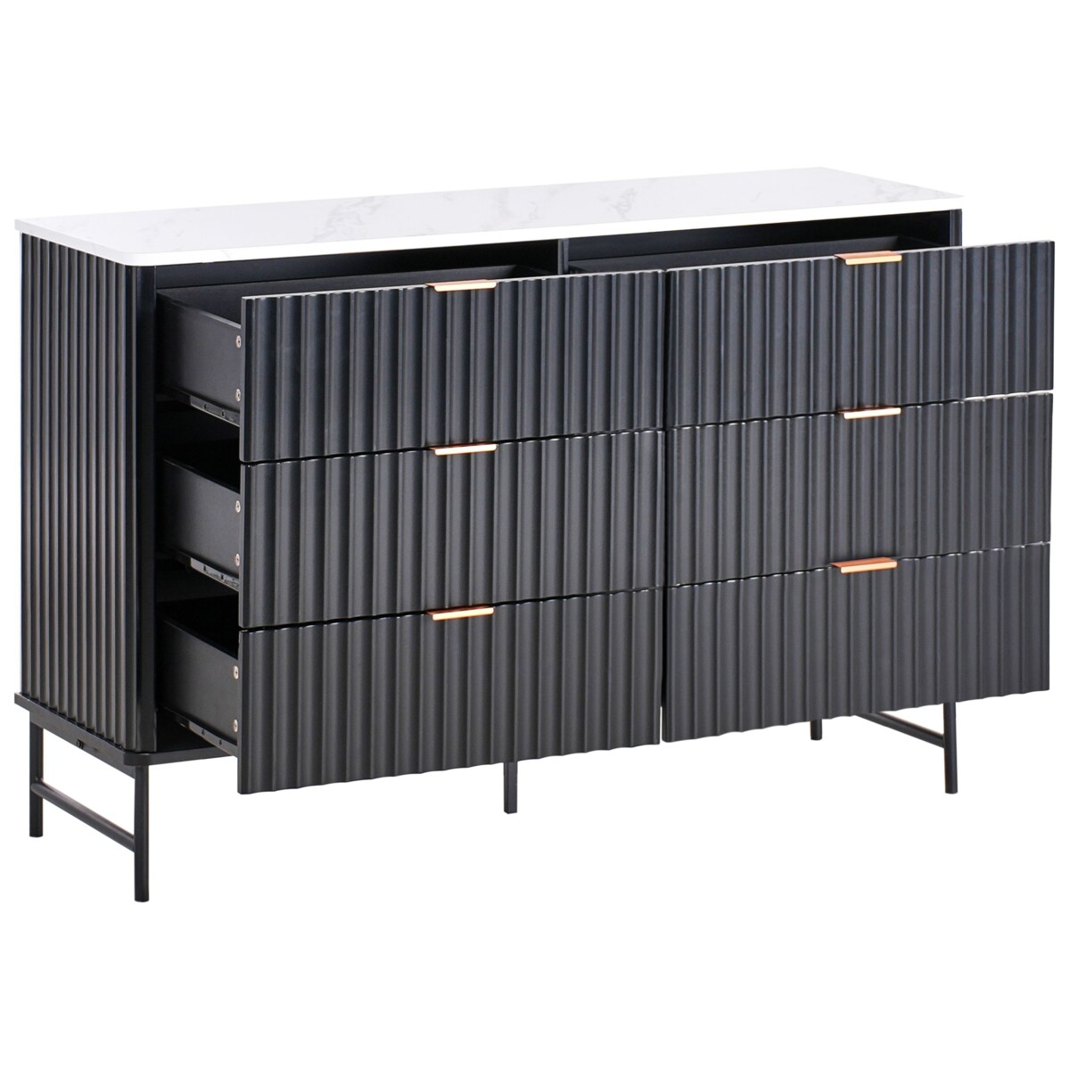 Komoda 6 szuflad GLASTONBURY 80 cm Efekt marmuru Biały marmur