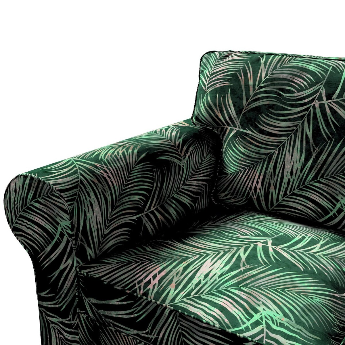 Pokrowiec na sofę Ektorp 3-osobową, rozkładaną, liscie na zielonym tle , 218 x 88 x 88 cm, Velvet