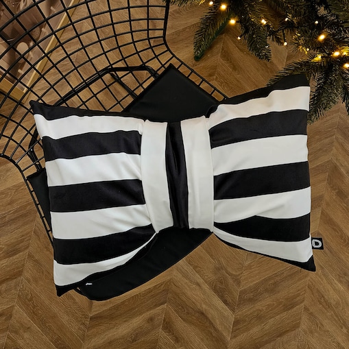 Poduszka XMAS wzór XM54 | Kokarda w paski czarna 40 x 60 cm