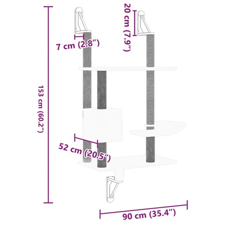 vidaXL Ścienne drzewko dla kota z drapakiem, ciemnoszare, 153 cm