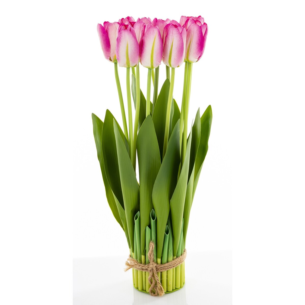 Dekoracja - bukiet sztucznych kwiatów 38x16x16 cm TULIPANY różowe