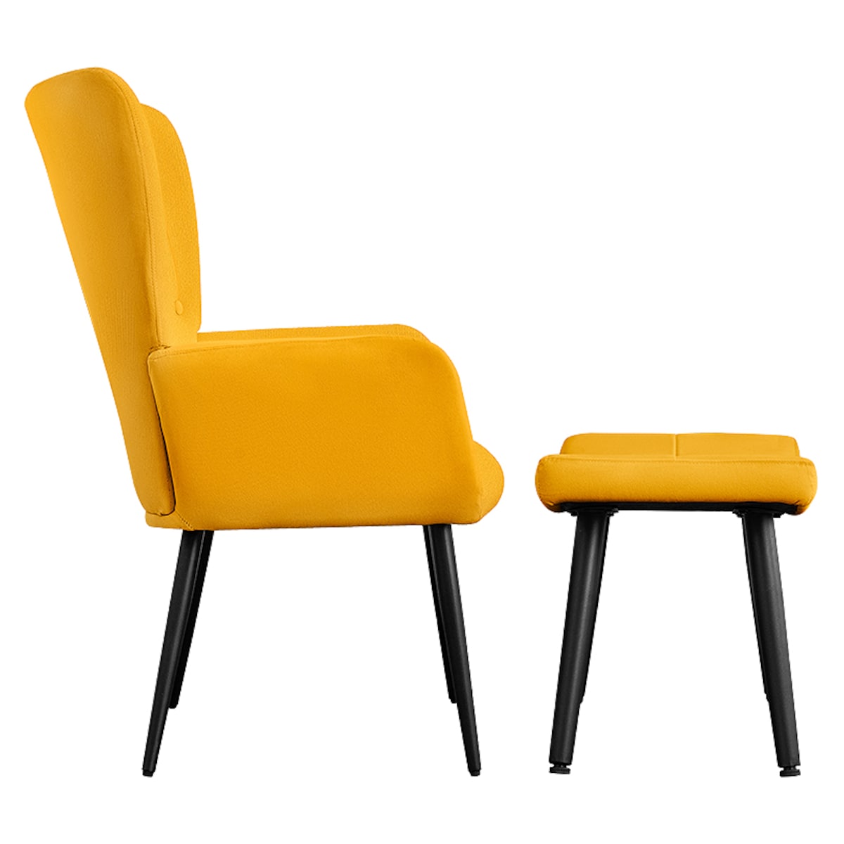 Fotel uszak z podnóżkiem do salonu wypoczynkowy welurowy tapicerowany musztardowy