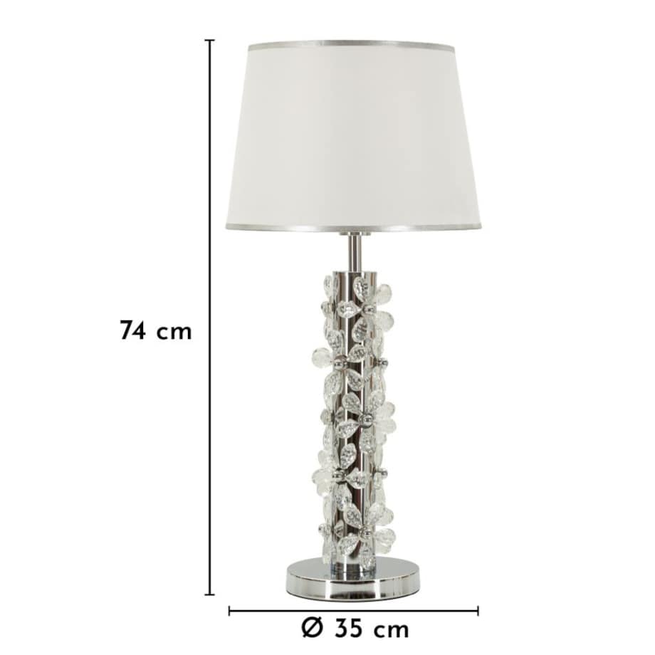 Lampa stołowa Flower, kolor srebrny i biały, żelazo i metal, 35 x 35 x 74 cm, 1 x E27, max. 40 W, motyw: kwiaty, styl glamour, Mauro Ferretti