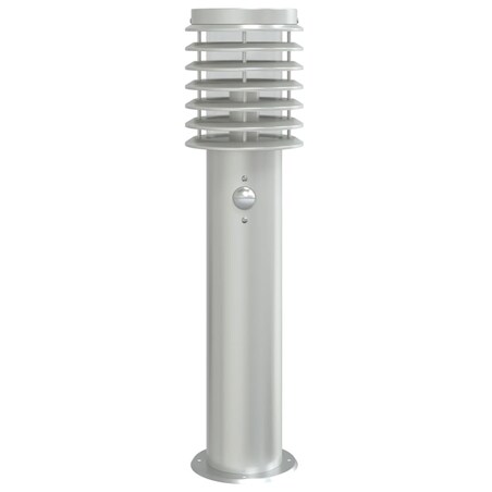 vidaXL Lampa ogrodowa na słupku, z czujnikiem, srebrna, 60 cm, stal