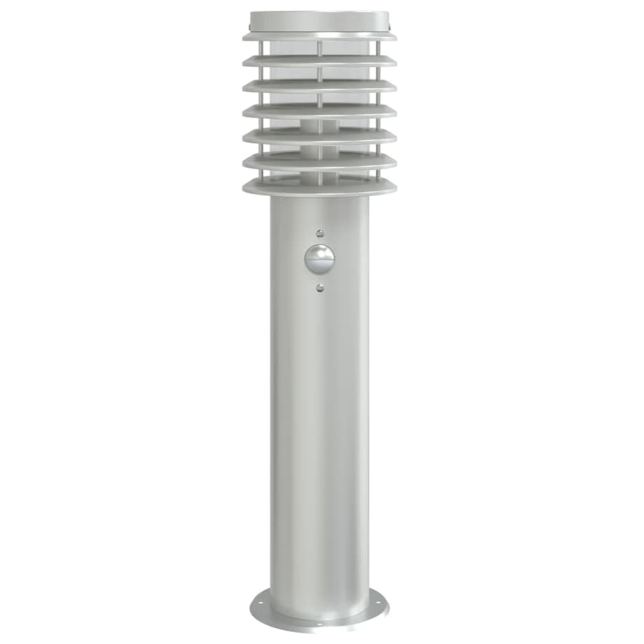 vidaXL Lampa ogrodowa na słupku, z czujnikiem, srebrna, 60 cm, stal