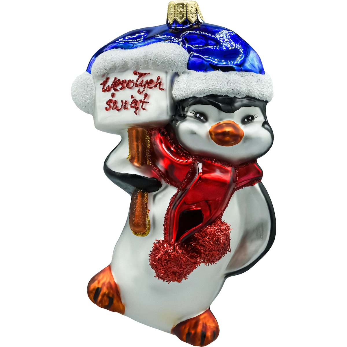 Bombka choinkowa szklana: Pingwin Wesołych Świąt