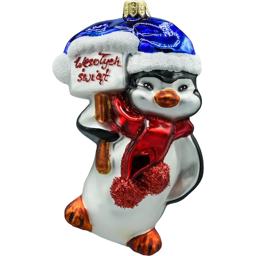 Bombka choinkowa szklana: Pingwin Wesołych Świąt