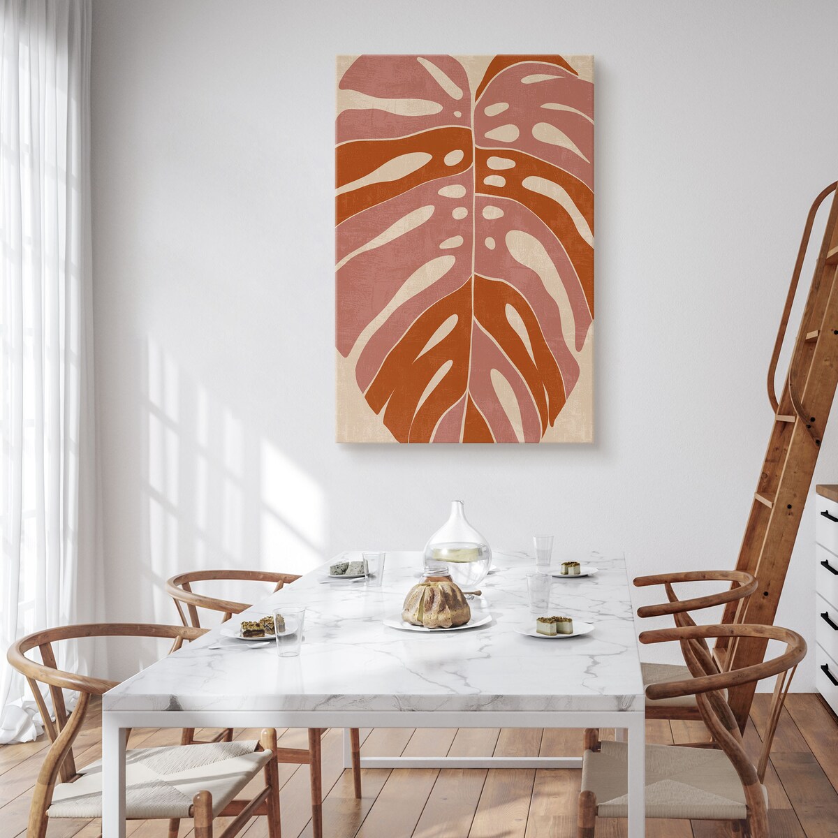 Obraz Pomarańczowo Różowy Liść Monstera 80x120cm