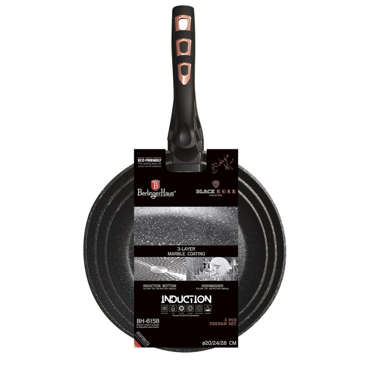 Zestaw 3 patelni marmurowych Berlinger Haus BH-6158 Czarny