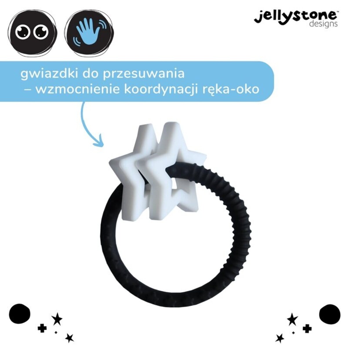 Gryzak dla dziecka Gwiazdki, czarno biały, Jellystone Design