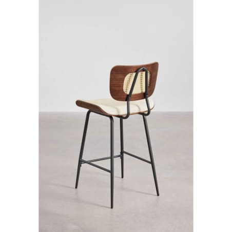 Krzesło barowe z drewna, rattanu i ekoskóry Raysa brązowe