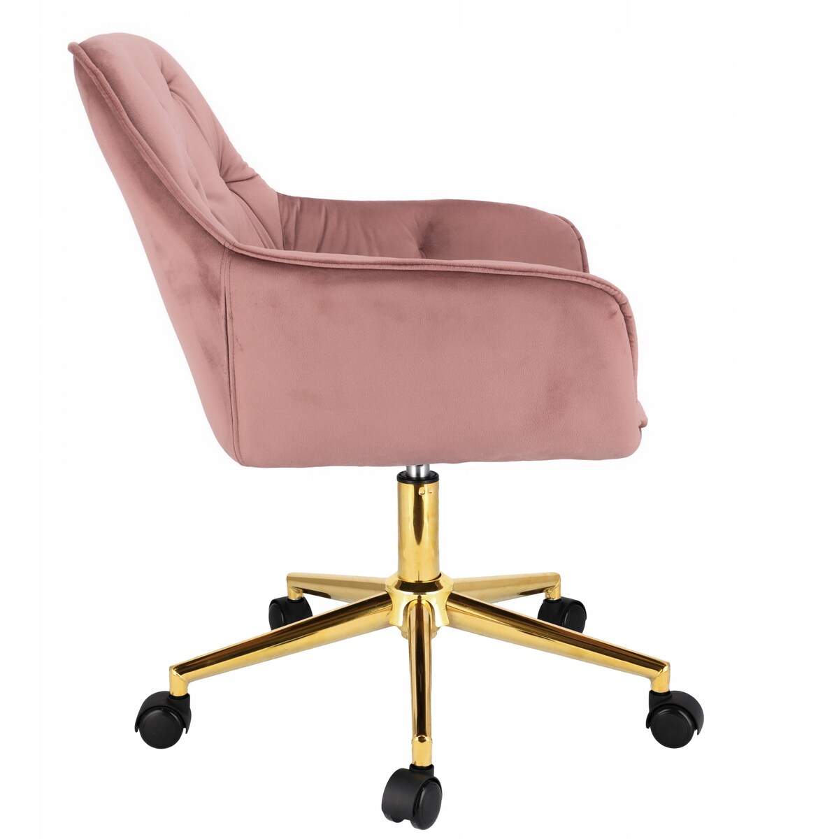 Fotel welurowy obrotowy LARGO różowy na złotej stopie