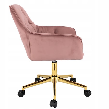 Fotel welurowy obrotowy LARGO różowy na złotej stopie