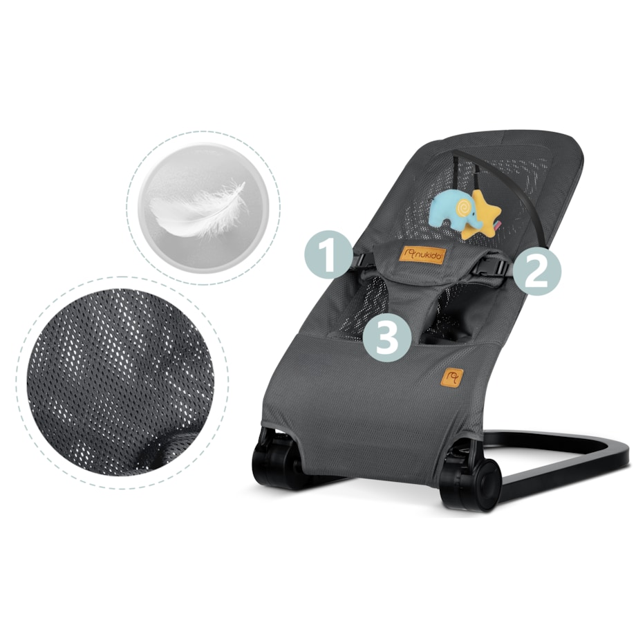 Leżaczek bujany z zabawkami składany bujaczek kołyska Nukido