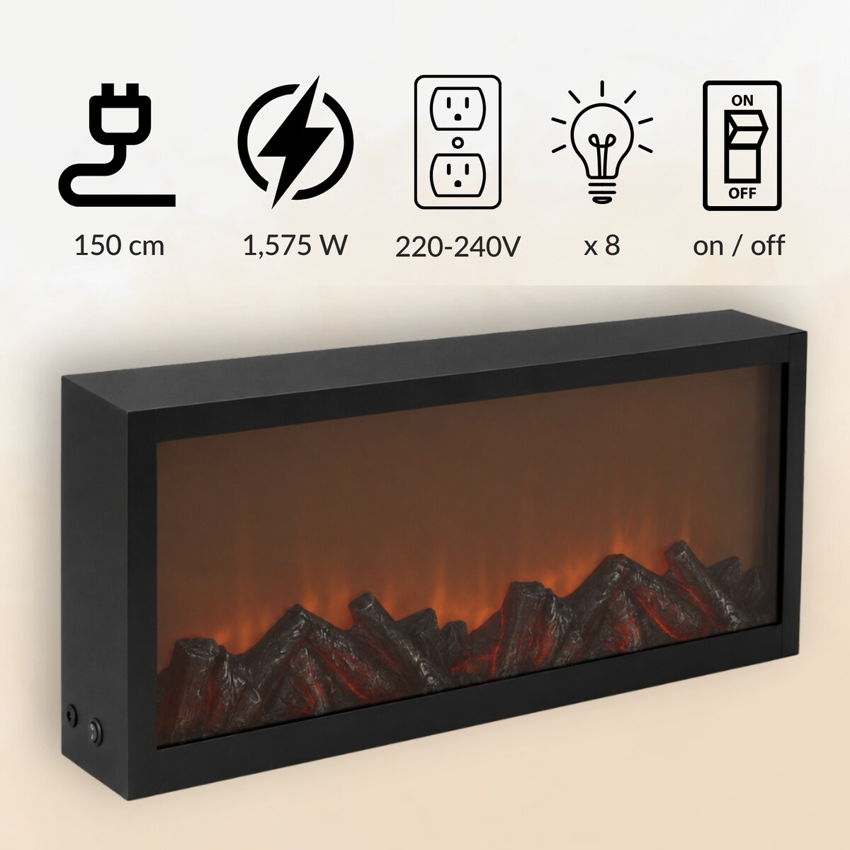 Kominek dekoracyjny LED, metalowy, 10 x 57 x 25 cm, kolor czarny