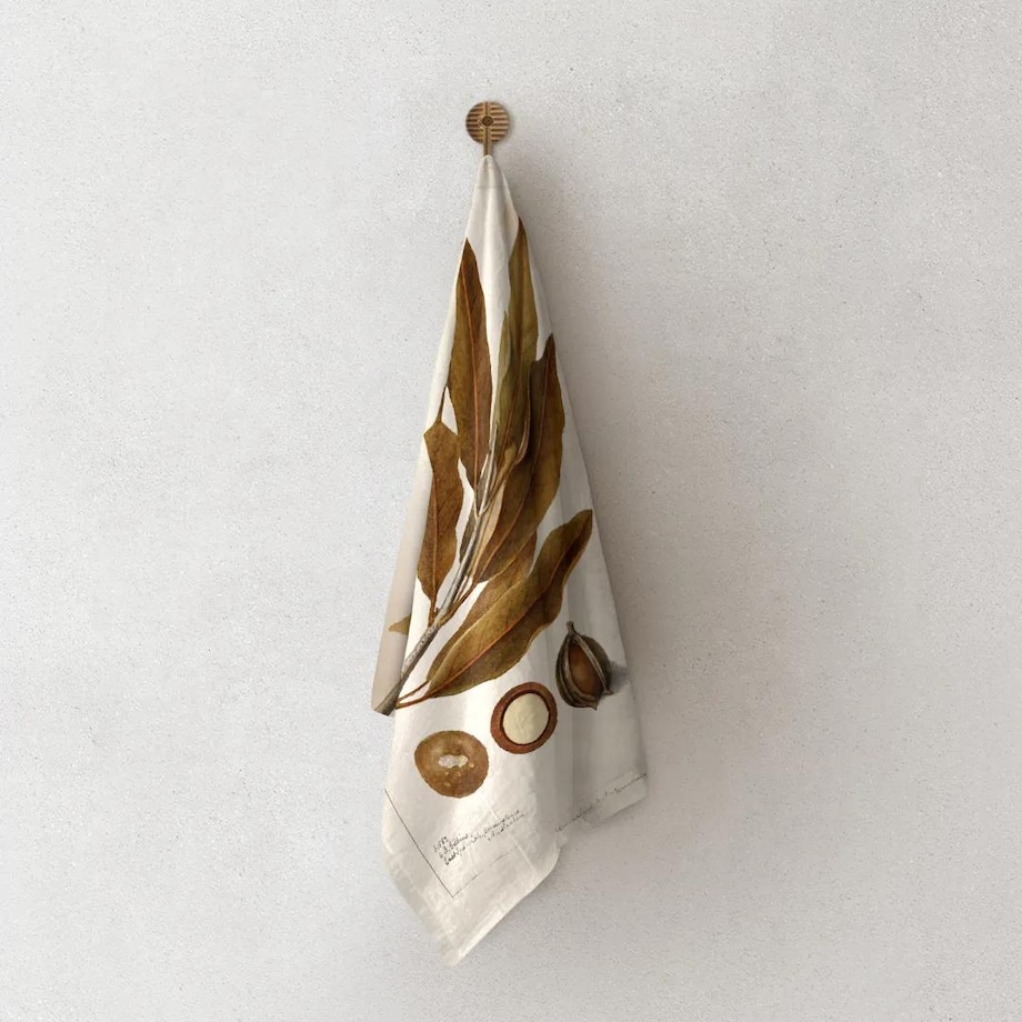 Lniany ręcznik kuchenny - Orzech macadamia