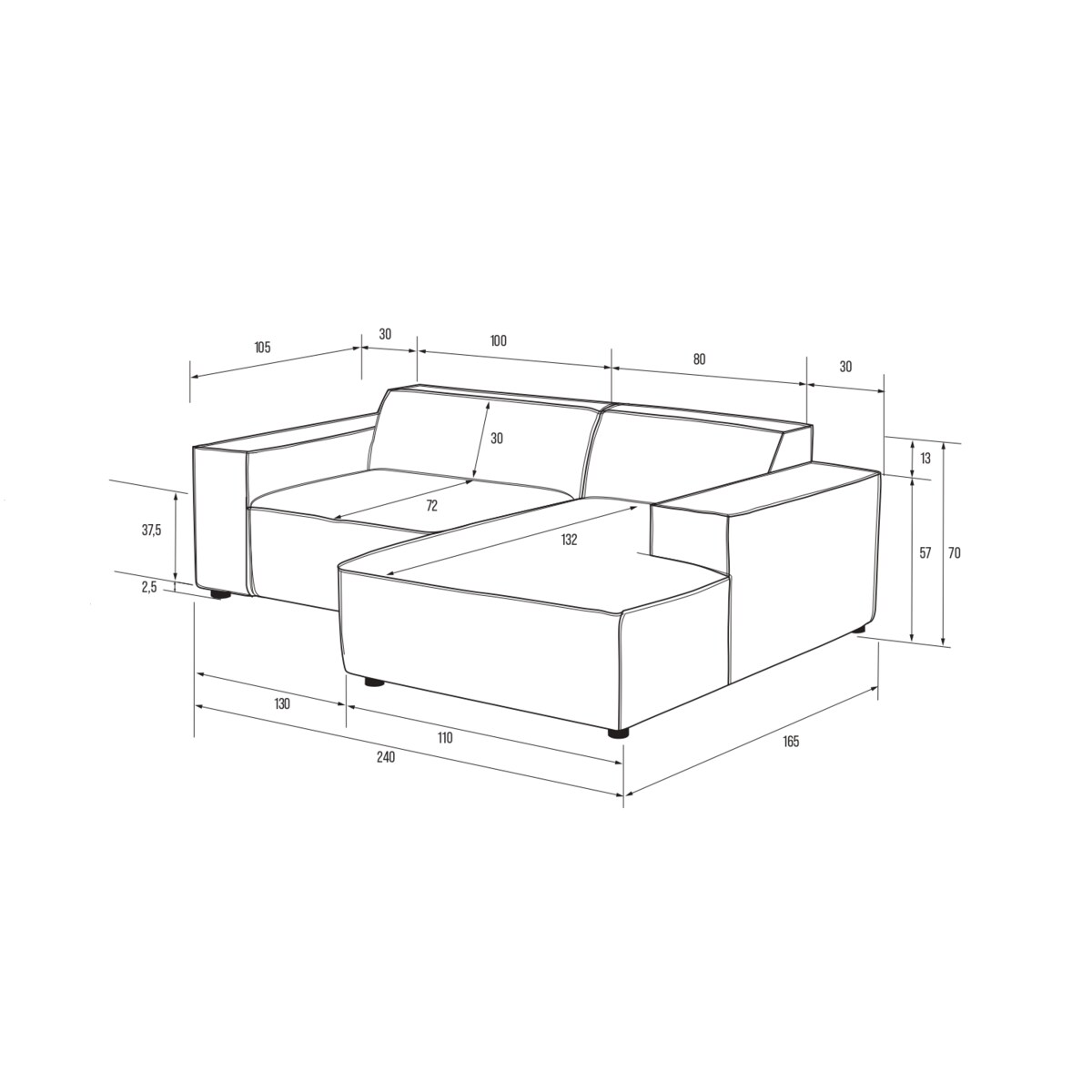Narożnik 4 osobowy prawy Modularis - Jasny Beż