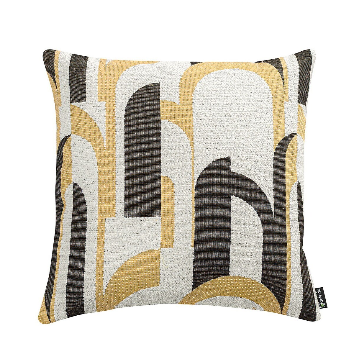 Poszewka Kinga na poduszkę 50x50 czarno-żółte wzory na kremowym tle