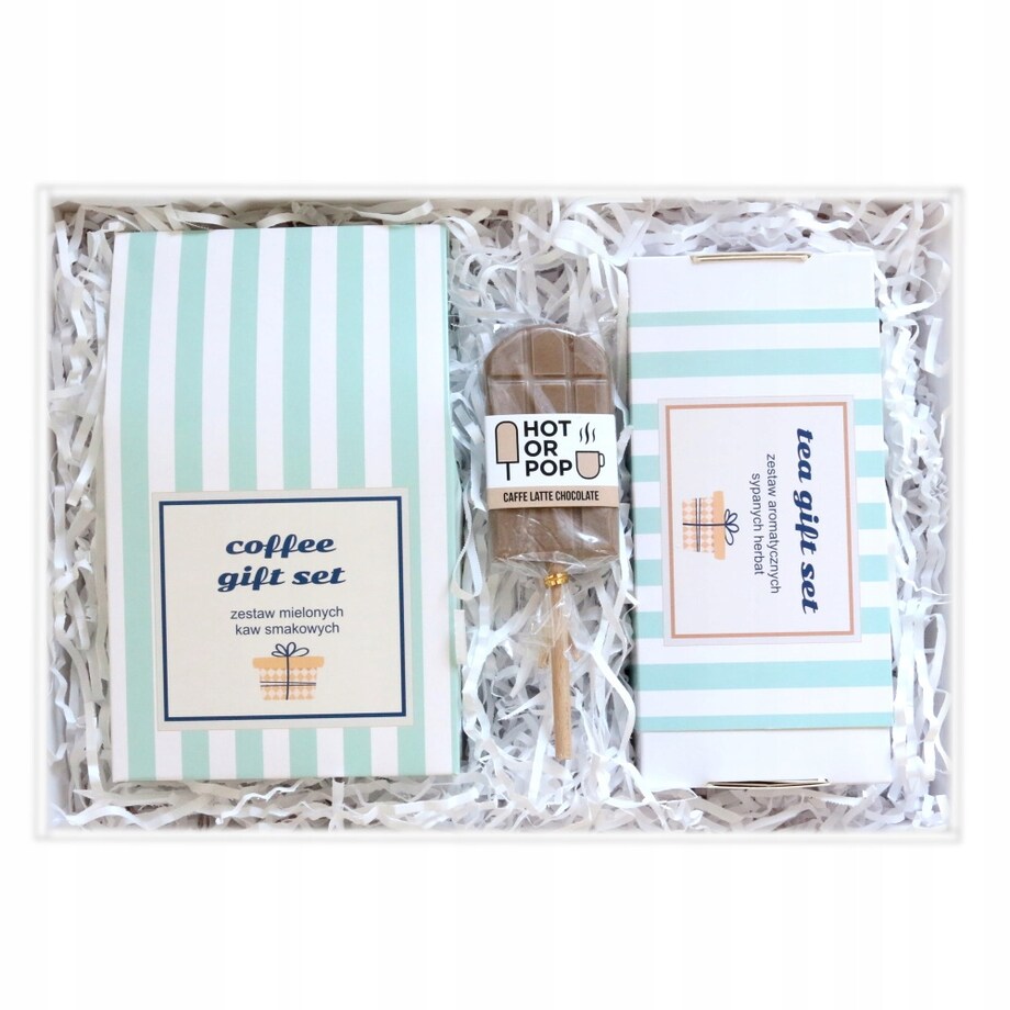 Gotowy uniwersalny prezent dla kobiety i faceta "GIFTBOX" - zestaw kaw smakowych i herbat sypanych lizak czekoladowy - box prezentowy upominkowy na urodziny podziękowanie