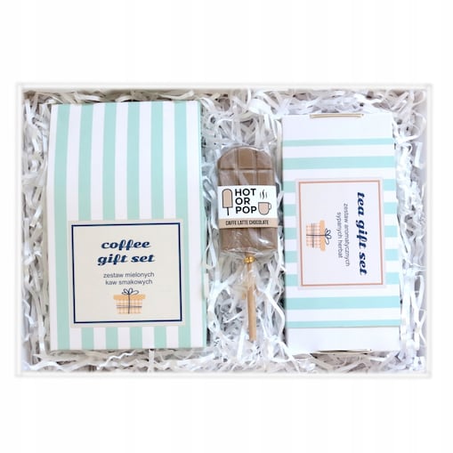 Gotowy uniwersalny prezent dla kobiety i faceta "GIFTBOX" - zestaw kaw smakowych i herbat sypanych lizak czekoladowy - box prezentowy upominkowy na urodziny podziękowanie