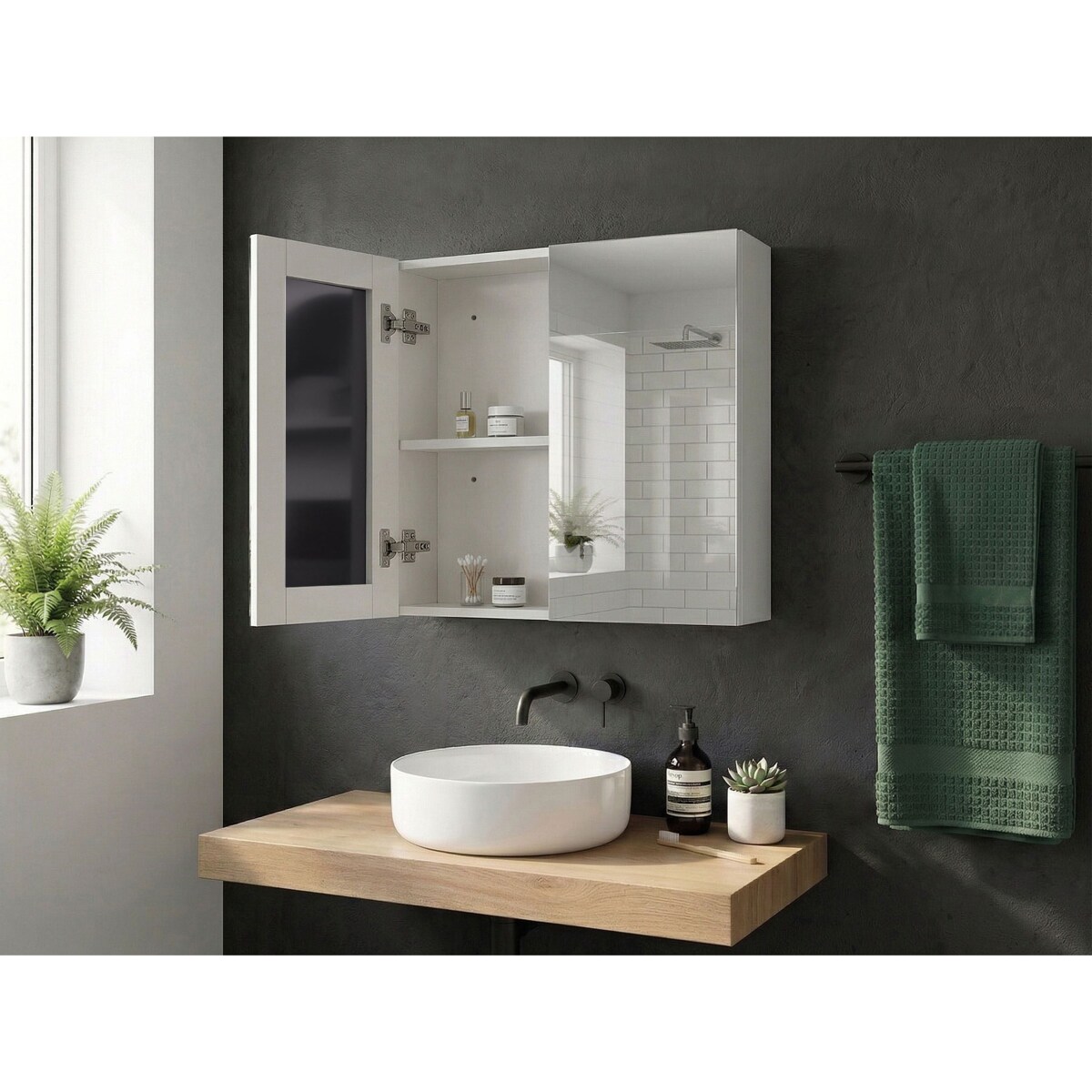 Szafka łazienkowa wisząca z lustrem NAVARRA 60 cm 60 cm Biały