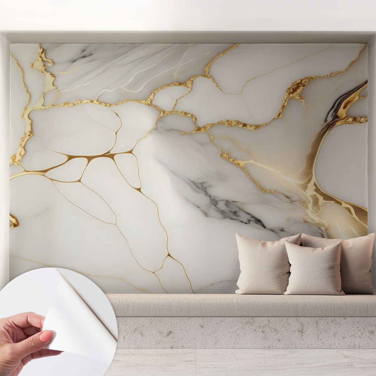 Fototapeta samoprzylepna 208x146 cm - Marmurowa elegancja, tapeta ścienna biała