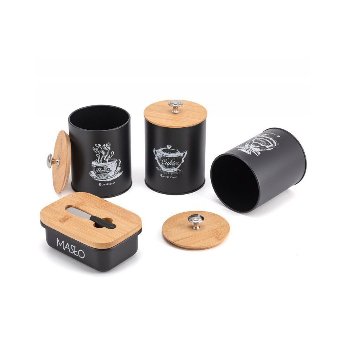 Elitehoff zestaw 3 pojemników kuchennych i maselniczka 49315