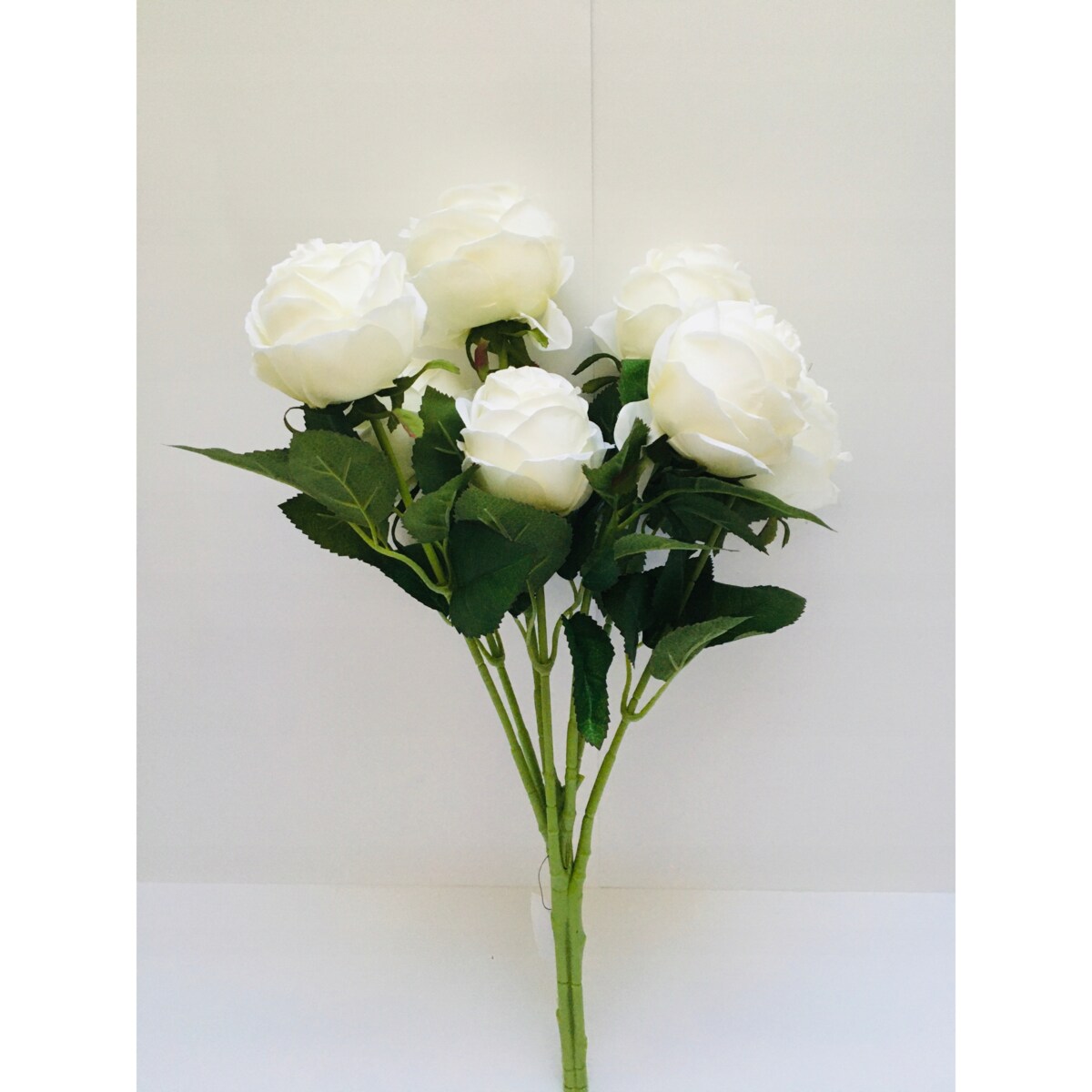 BUKIET DUŻY RÓŻA sztuczna BIAŁY LIŚCIE do flakonu święta cmentarz stroik