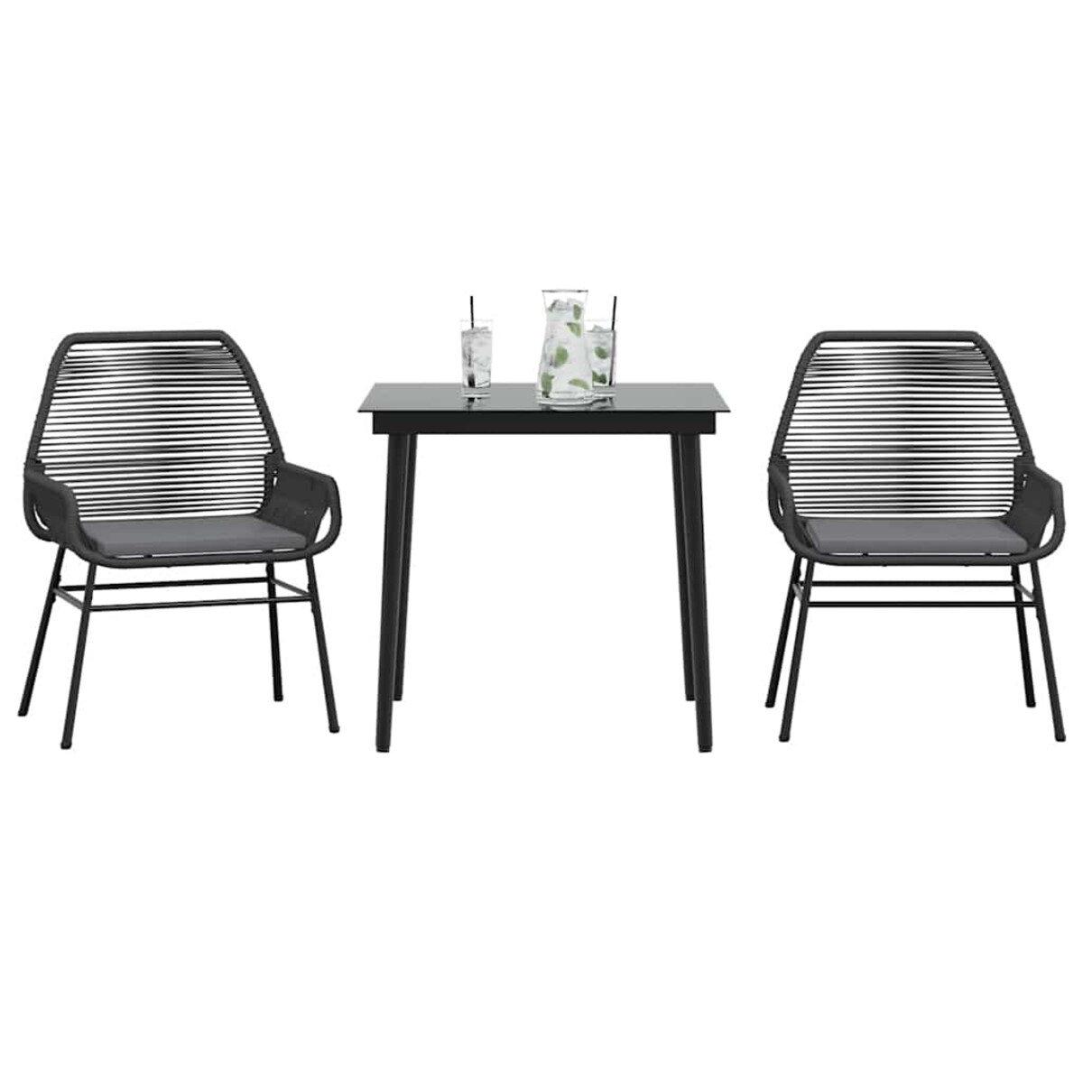 vidaXL 3-częściowy zestaw ogrodowy poduszkami czarny polirattan szkło