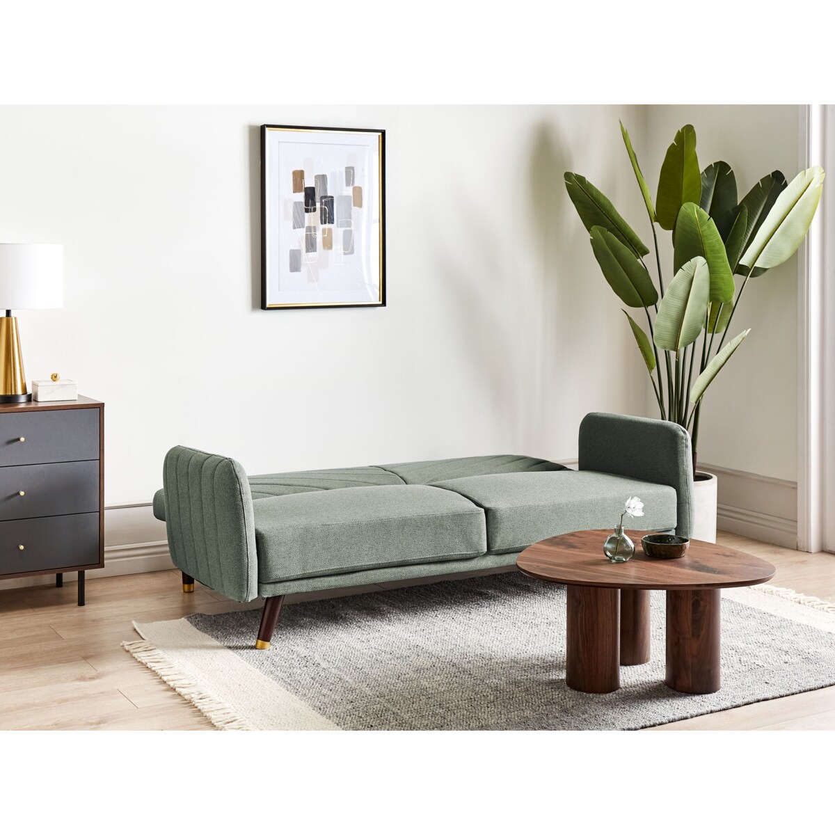 Sofa rozkładana SENJA Jasnozielony Len syntetyczny