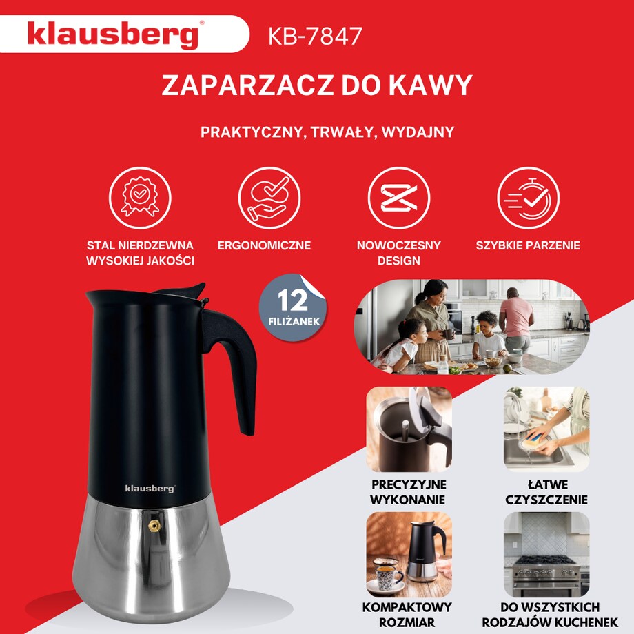 Kawiarka espresso kafeterka ciśnieniowa KLAUSBERG 600ml 12 filiżanki
