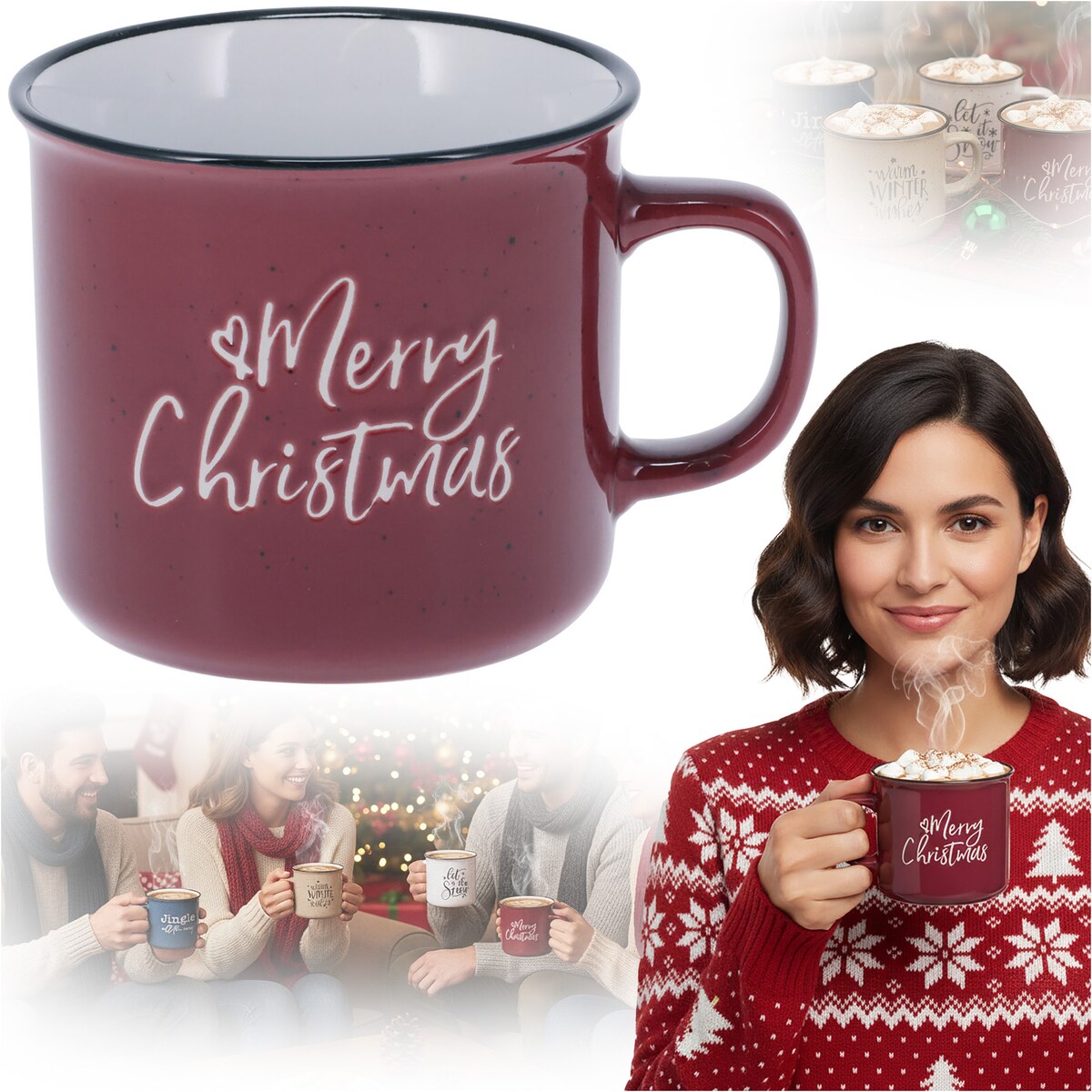 Kubek Świąteczny Kamionka Do Kawy Herbaty Na Prezent Duży 285 Ml