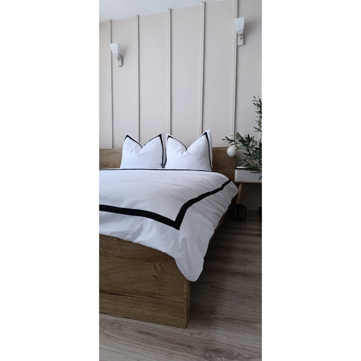 Bawełniany komplet pościeli biało czarny 200x220 + poszewki szt 2 50x60
