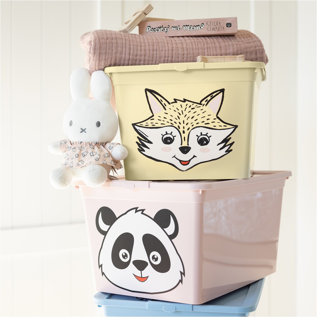 Pojemnik Plastikowy Na Zabawki Z Pokrywą 30 L Zamykany Do Pokoju Dzieci Żółty