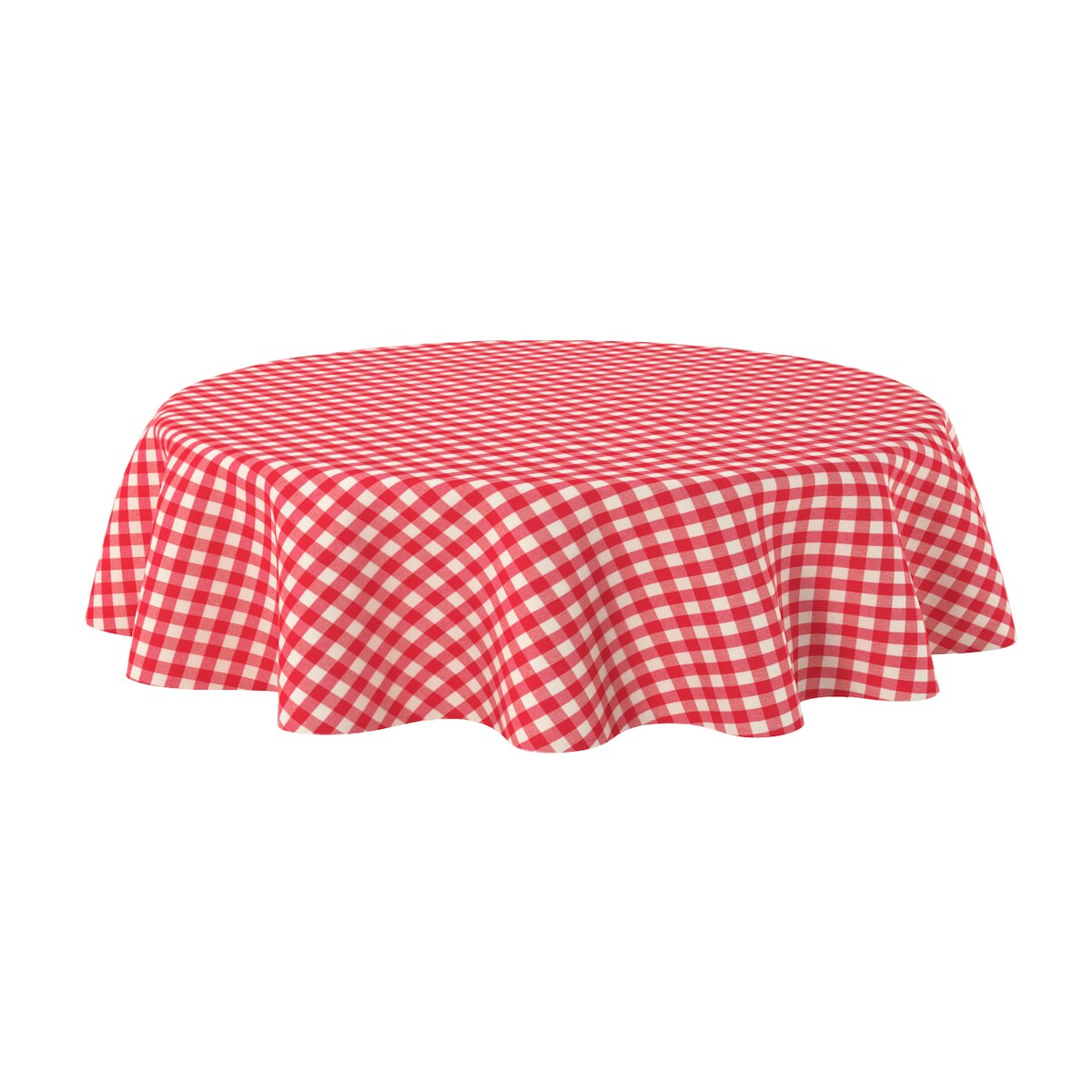 Obrus okrągły 130 x 130 cm czerwono-biała kratka (1,5x1,5cm)