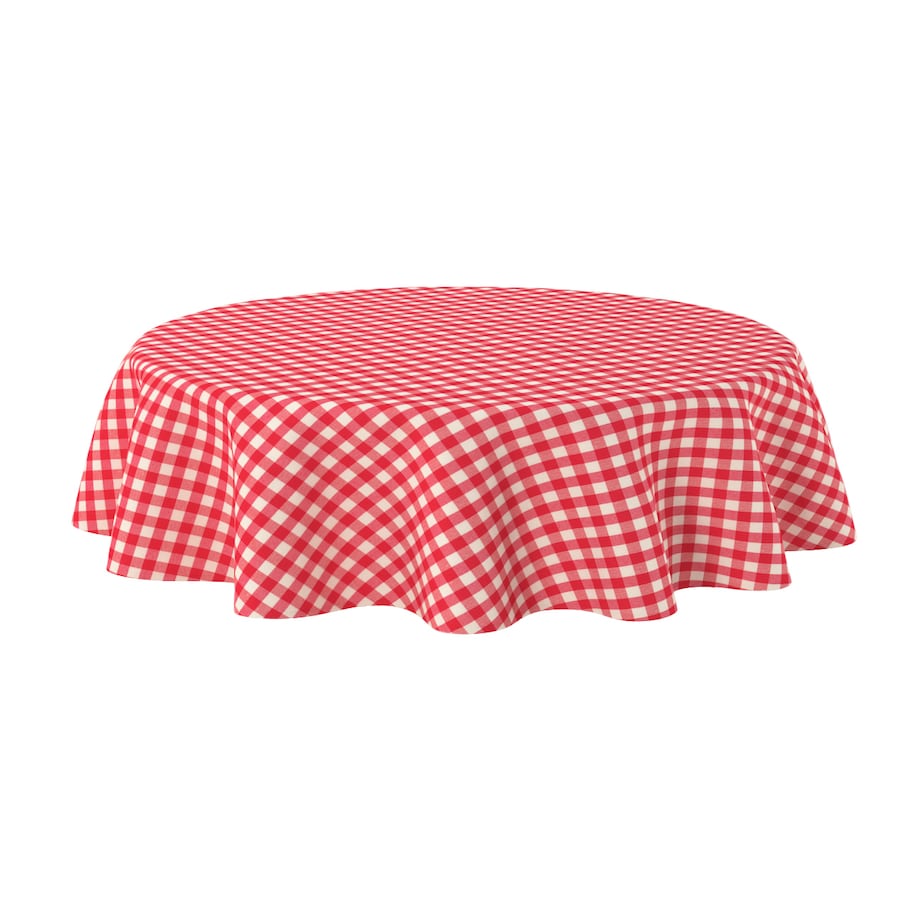 Obrus okrągły 130 x 130 cm czerwono-biała kratka (1,5x1,5cm)