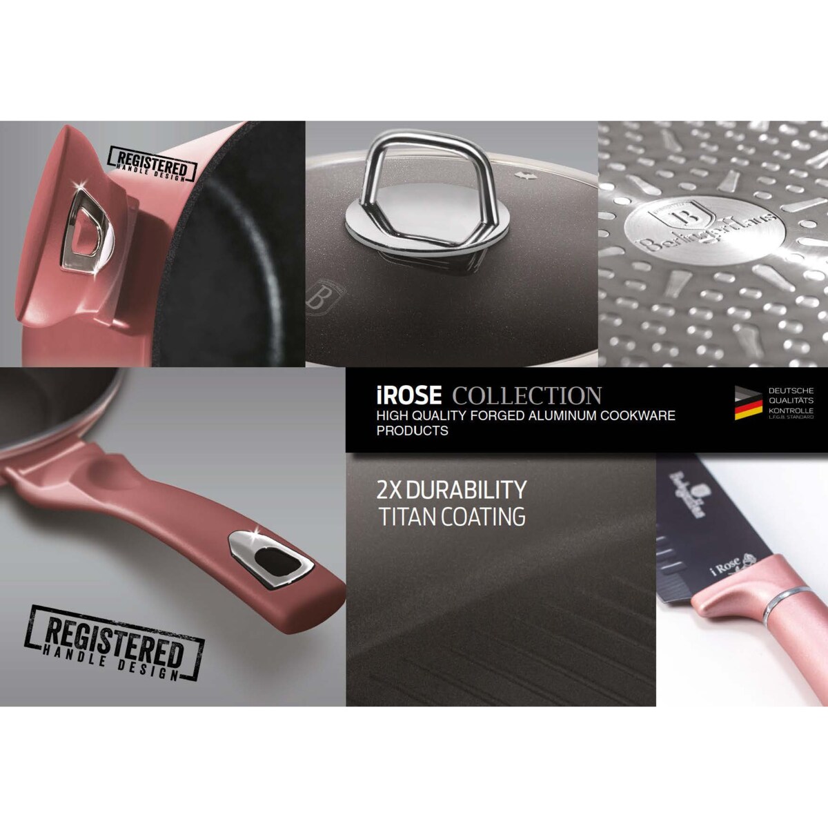 Zestaw 3 patelni z powłoką granitowąch 20/24/28cm BERLINGER HAUS Metallic i-Rose