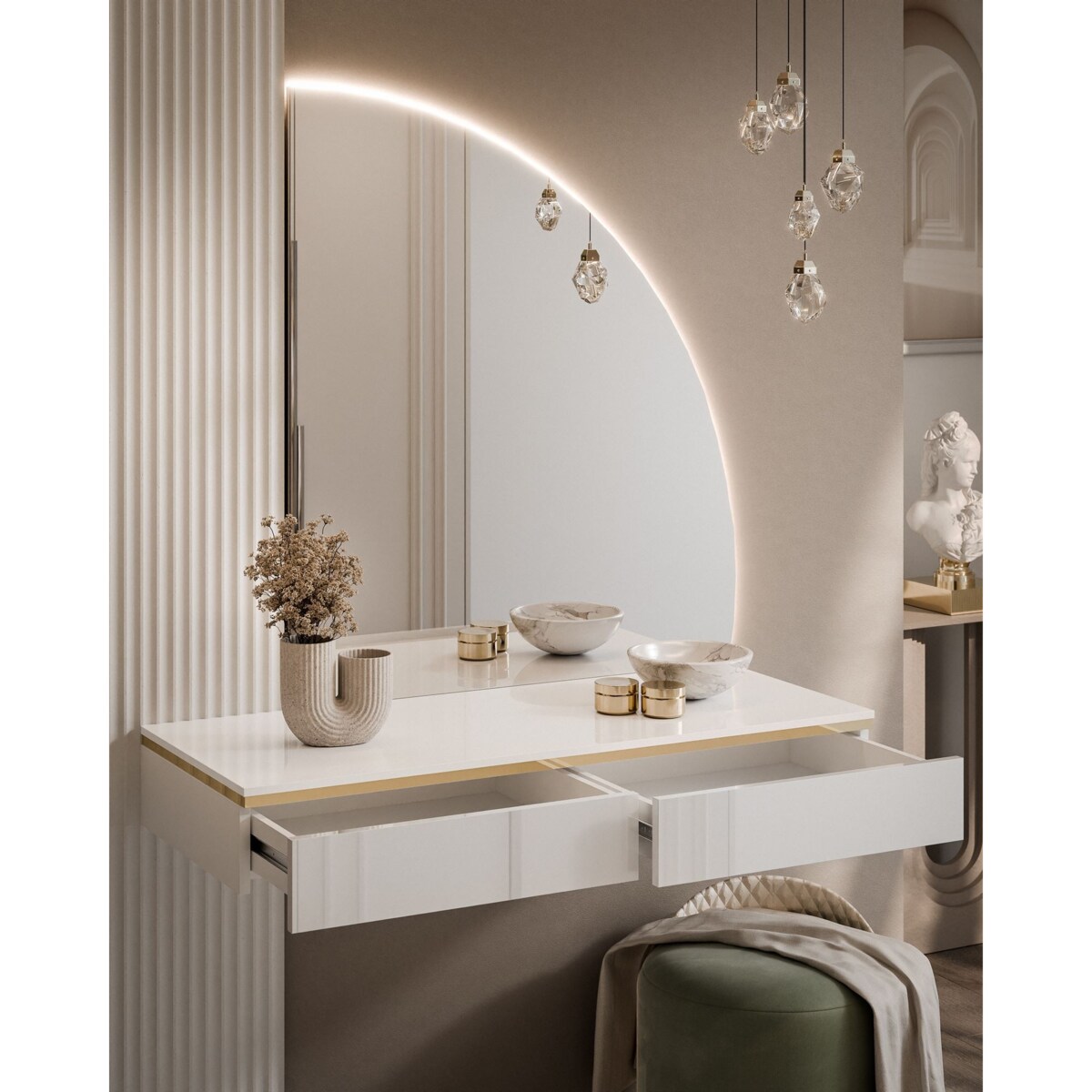 Toaletka AURORA-Q wisząca z prawym lustrem biały połysk