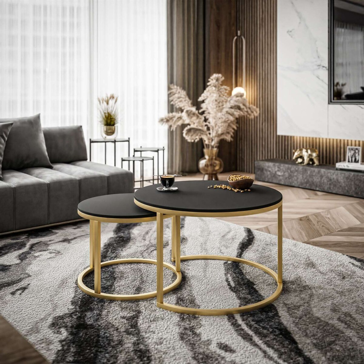 Okrągły stolik kawowy CIRI 2w1 złoty mat czarny mat