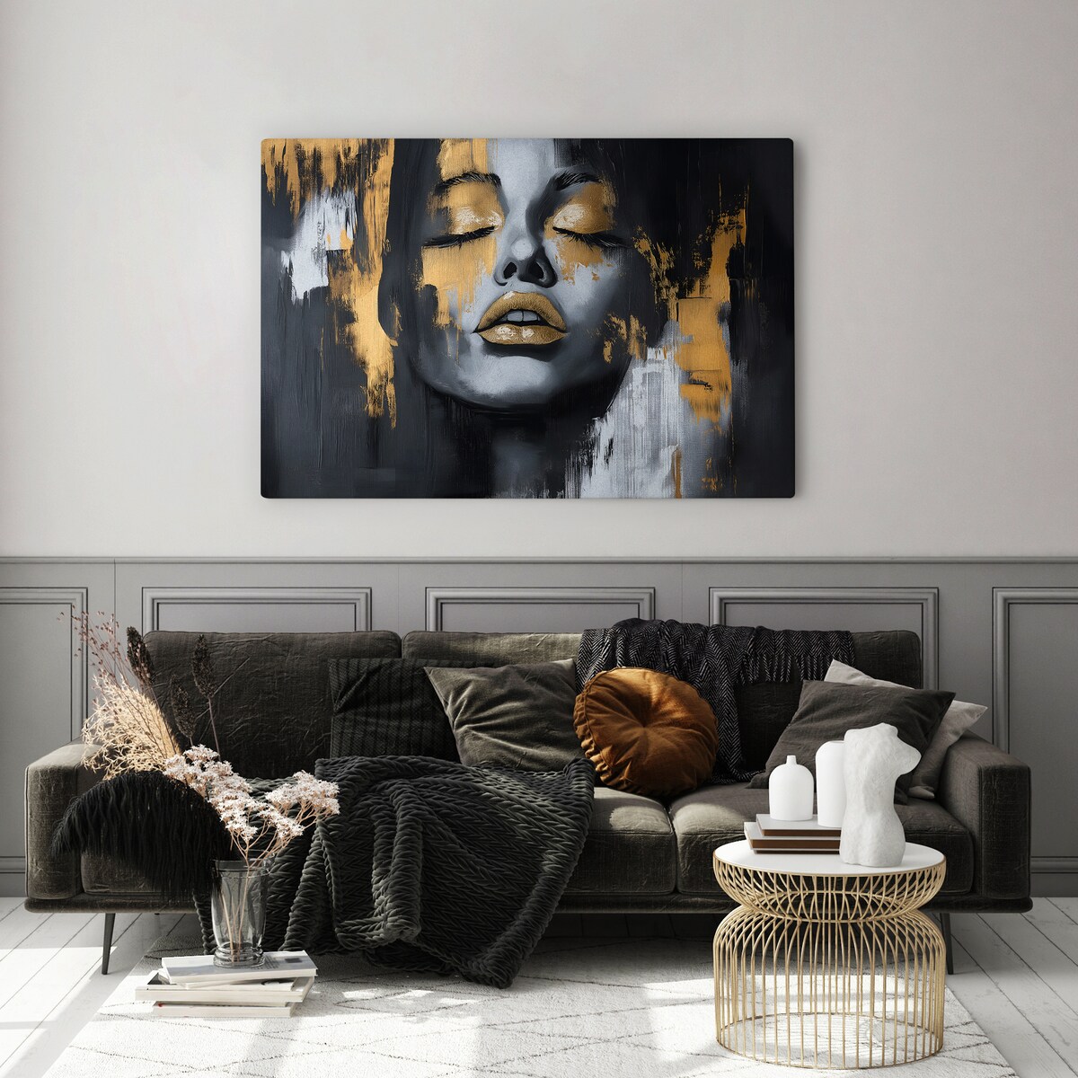 OBRAZ DO SYPIALNI ABSTRAKCYJNY KOBIECY PORTRET W STYLU GLAMOUR 100x70cm