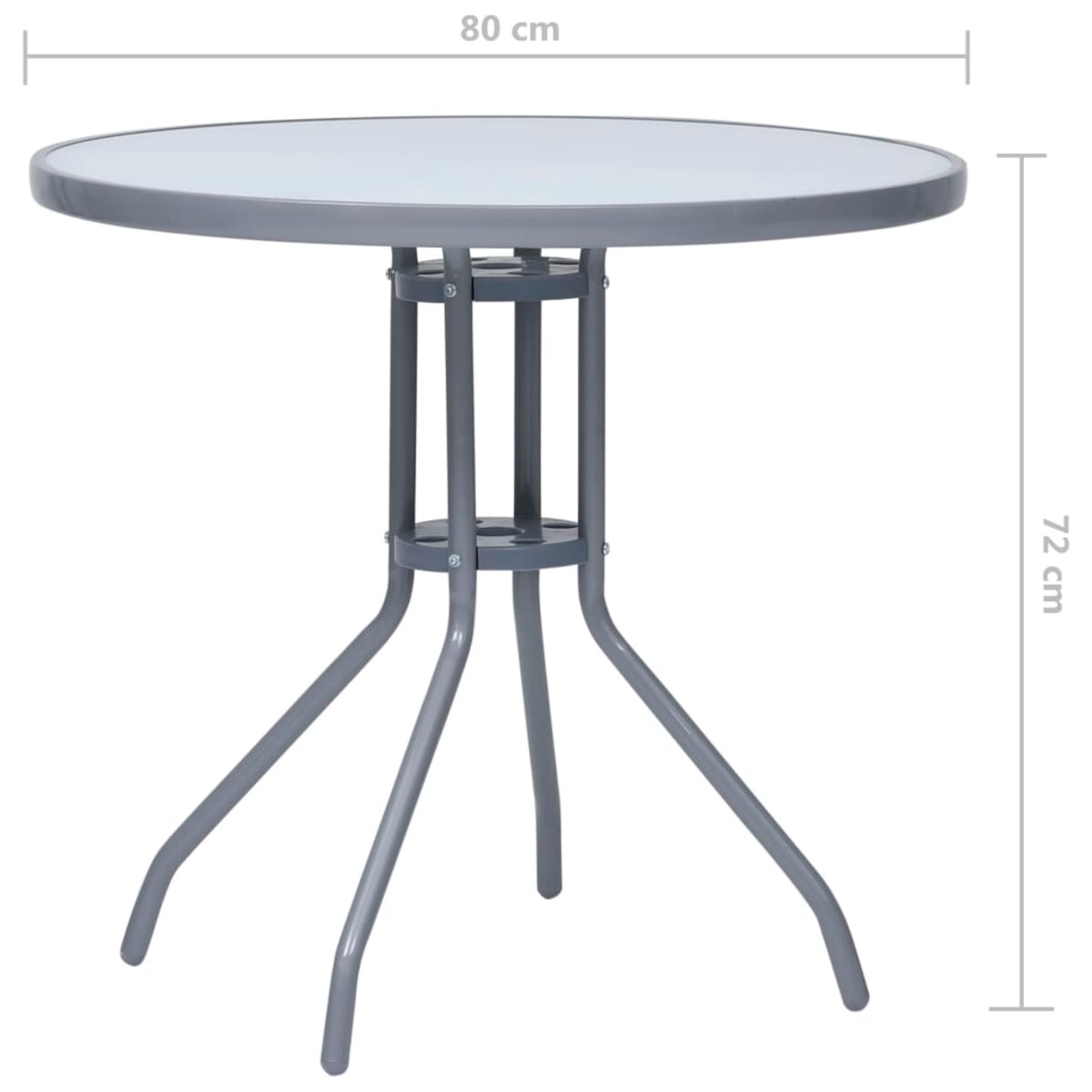vidaXL Stolik ogrodowy, jasnoszary, 80 cm, stal i szkło