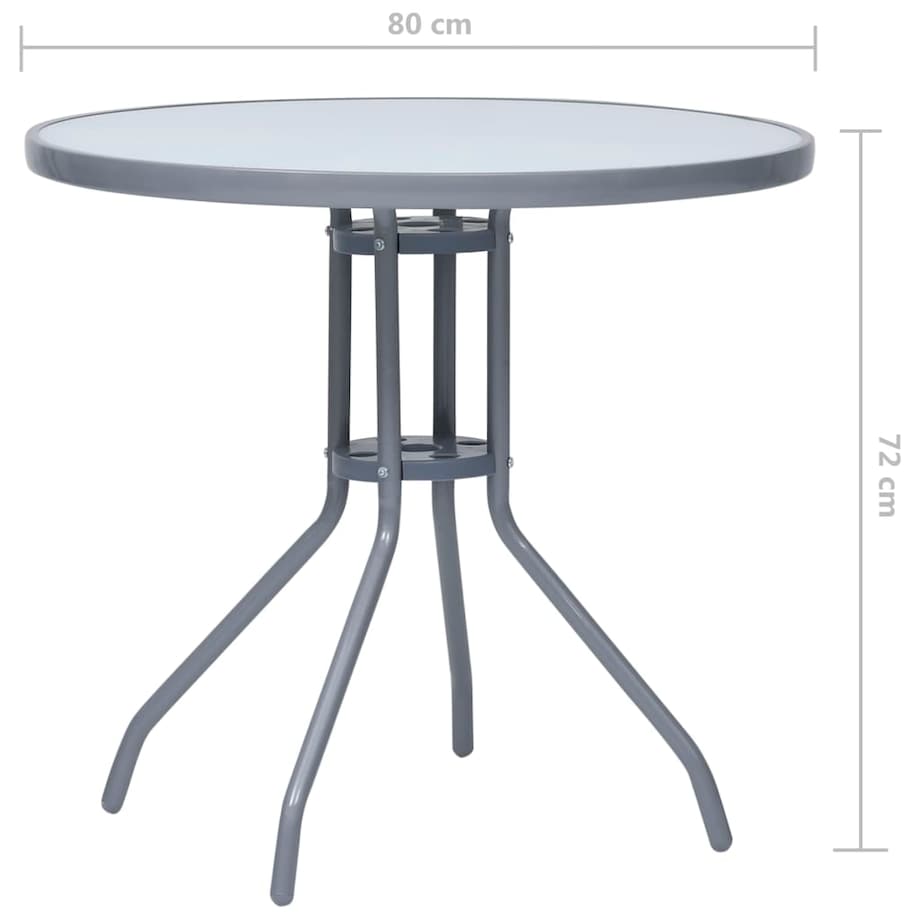 vidaXL Stolik ogrodowy, jasnoszary, 80 cm, stal i szkło