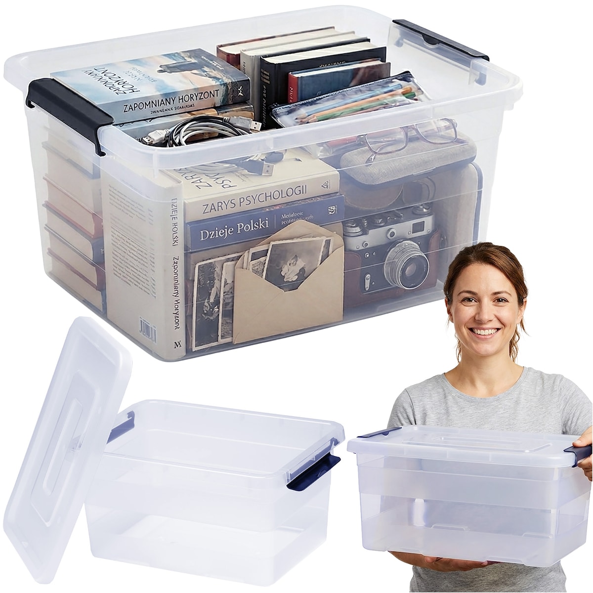 Pojemnik Plastikowy Pudełko 15 L Do Przechowywania Transparentne