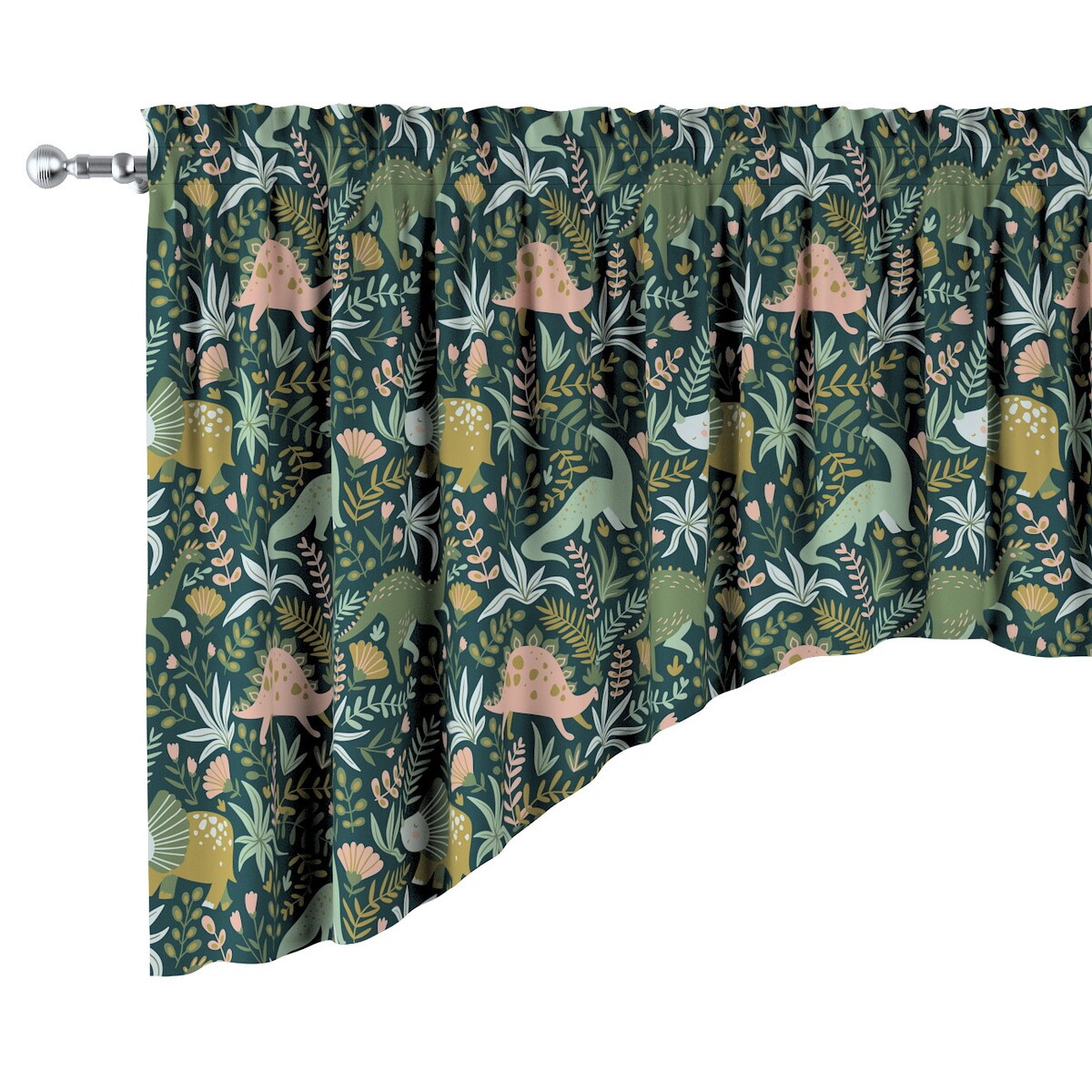 Lambrekin łuk 150x75 dinozaury na zielonym tle