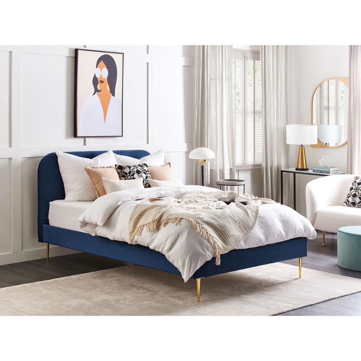 Łóżko welurowe 140 x 200 cm niebieskie FLAYAT