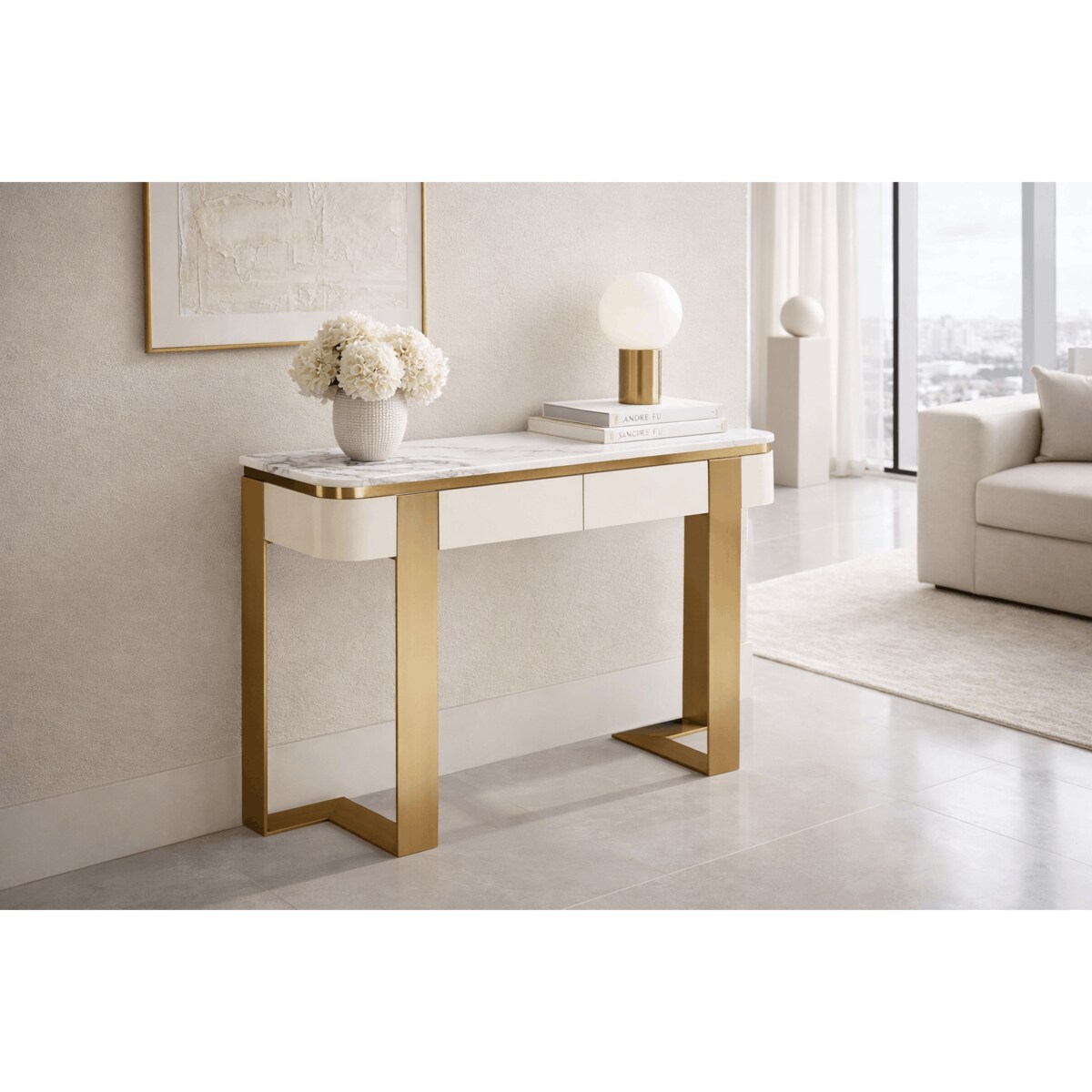 Konsola glamour z marmurem i szufladami Sofia 120x38x85